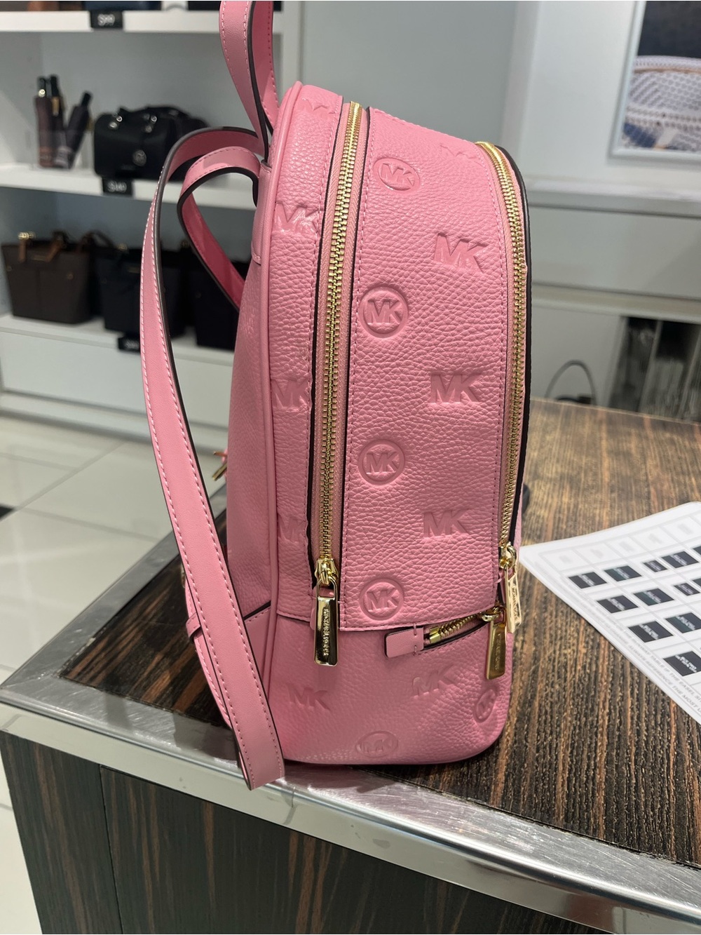 Michael Kors Medium Carnation/Pink Debossed Rhea Backpack - Picture 5 of 7